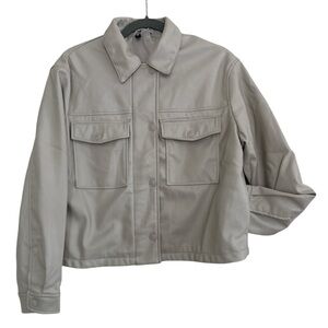 DIVIDED H&M Women’s Faux Leather Jacket Beige Button Front Utility Style Size S